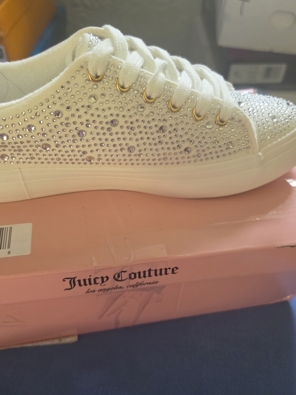 Juicy Couture White Rhinestone Crystal Embellished Lace-Up Sneakers (New with Bo - Picture 11 of 12